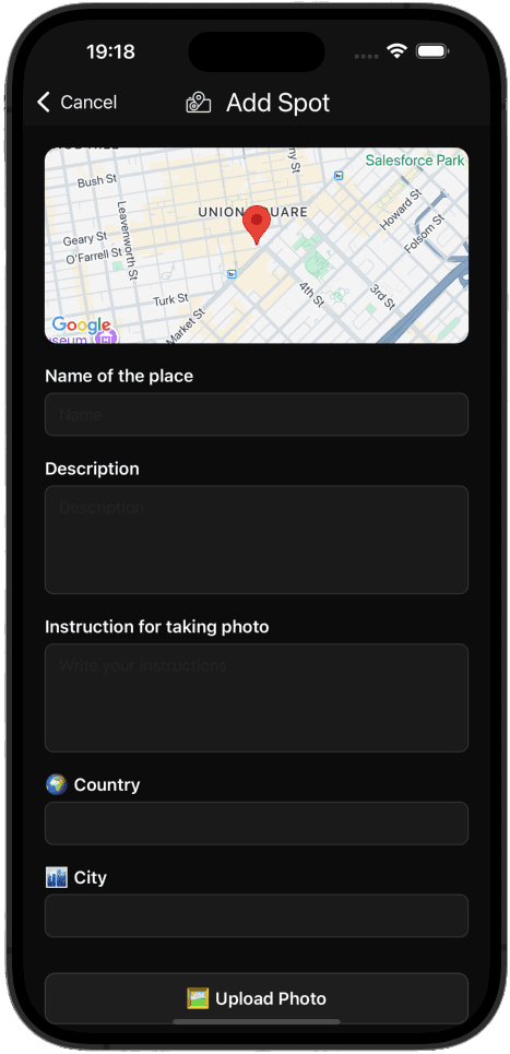Add spot form — Add Spot
